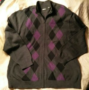 Claiborne Men's Argyle pattern zip up cardigan XL